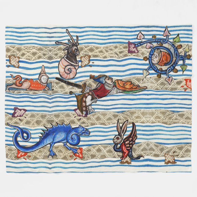 MEDIEVAL BESTIARY,SEA  MONSTERS FANTASY ANIMALS FLEECE BLANKET (Front (Horizontal))