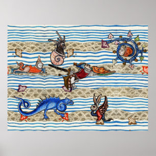 MEDIEVAL BESTIARY,SEA MONSTERS FANTASY ANIMALS POSTER
