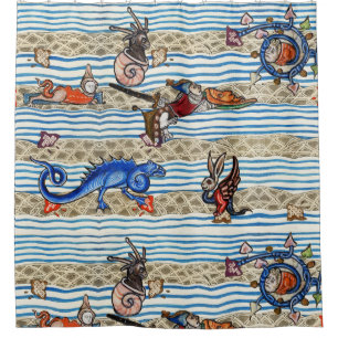 MEDIEVAL BESTIARY,SEA MONSTERS FANTASY ANIMALS SHOWER CURTAIN