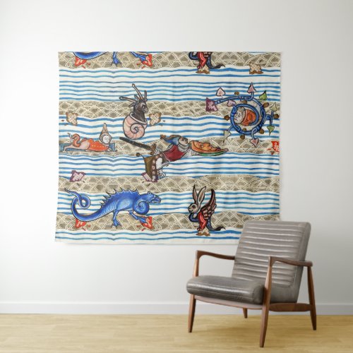 MEDIEVAL BESTIARYSEA  MONSTERS FANTASY ANIMALS TAPESTRY