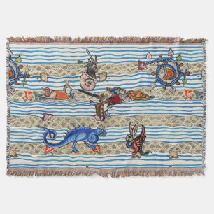 MEDIEVAL BESTIARY,SEA MONSTERS FANTASY ANIMALS THROW BLANKET