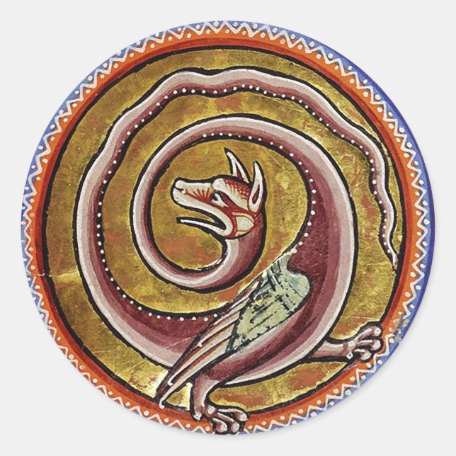 MEDIEVAL BESTIARY, SNAKE DRAGON CIRCLES  CLASSIC ROUND STICKER (Front)