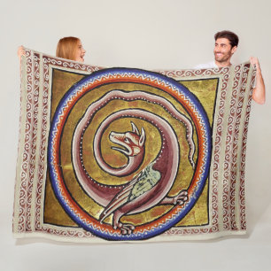 MEDIEVAL BESTIARY, SNAKE DRAGON CIRCLES  FLEECE BLANKET