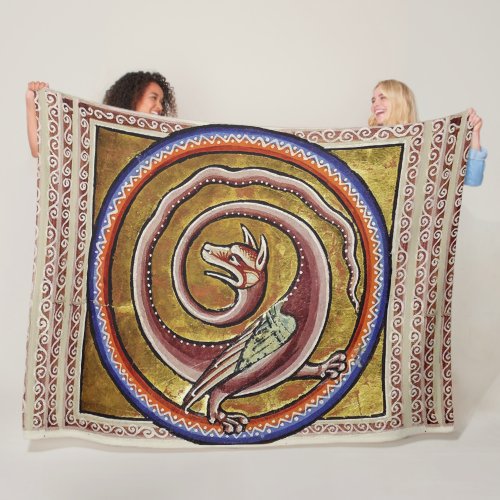 MEDIEVAL BESTIARY SNAKE DRAGON CIRCLES  FLEECE BLANKET