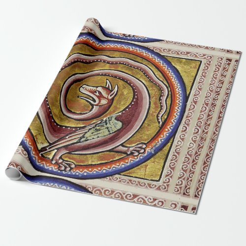 MEDIEVAL BESTIARY SNAKE DRAGON CIRCLES  WRAPPING PAPER