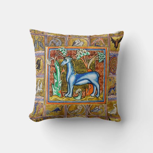 MEDIEVAL BESTIARYUNICORNFANTASTIC ANIMALS THROW PILLOW