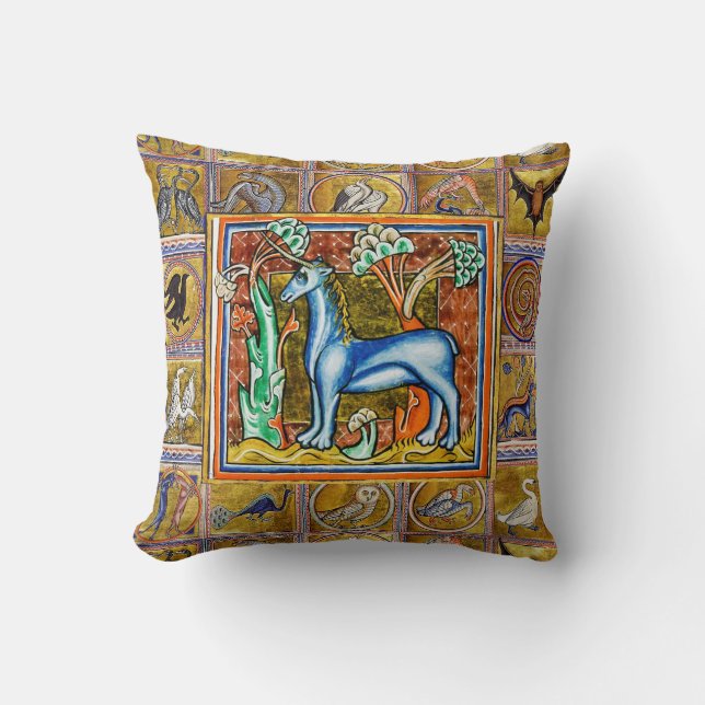MEDIEVAL BESTIARY,UNICORN,FANTASTIC ANIMALS THROW PILLOW (Front)