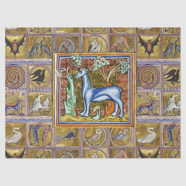 MEDIEVAL BESTIARY,UNICORN,FANTASTIC ANIMALS TISSUE PAPER (Front)