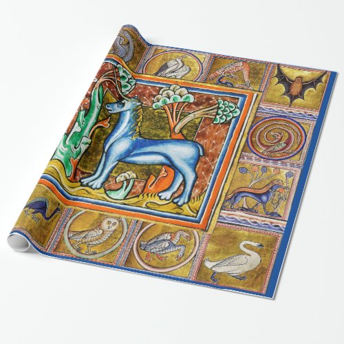 MEDIEVAL BESTIARYUNICORNFANTASTIC ANIMALS WRAPPING PAPER