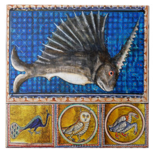 MEDIEVAL BESTIARY,UNICORN FISH ,FANTASTIC ANIMALS CERAMIC TILE