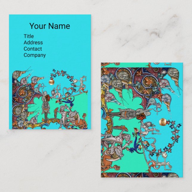 MEDIEVAL BESTIARY WAR, KNIGHTS,GIANT SNAILS Blue Business Card (Front/Back)