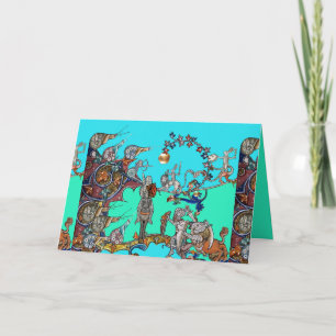 MEDIEVAL BESTIARY WAR, KNIGHTS,GIANT SNAILS Blue Holiday Card