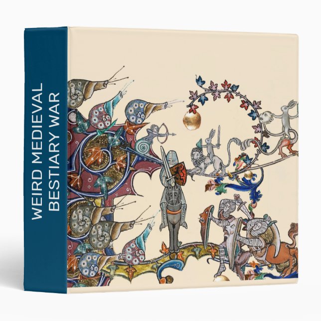MEDIEVAL BESTIARY WAR, KNIGHTS,GIANT SNAILS Cream 3 Ring Binder (Front/Spine)