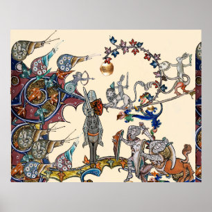 MEDIEVAL BESTIARY WAR, KNIGHTS,GIANT SNAILS Cream Poster