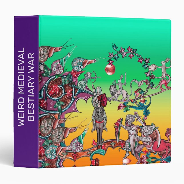 MEDIEVAL BESTIARY WAR, KNIGHTS,GIANT SNAILS Green 3 Ring Binder (Front/Spine)