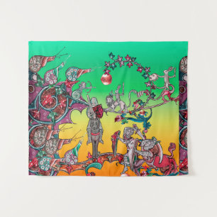 MEDIEVAL BESTIARY WAR, KNIGHTS,GIANT SNAILS Green Tapestry