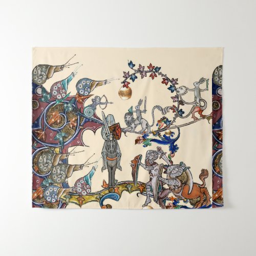 MEDIEVAL BESTIARY WAR KNIGHTSGIANT SNAILS Ivory Tapestry