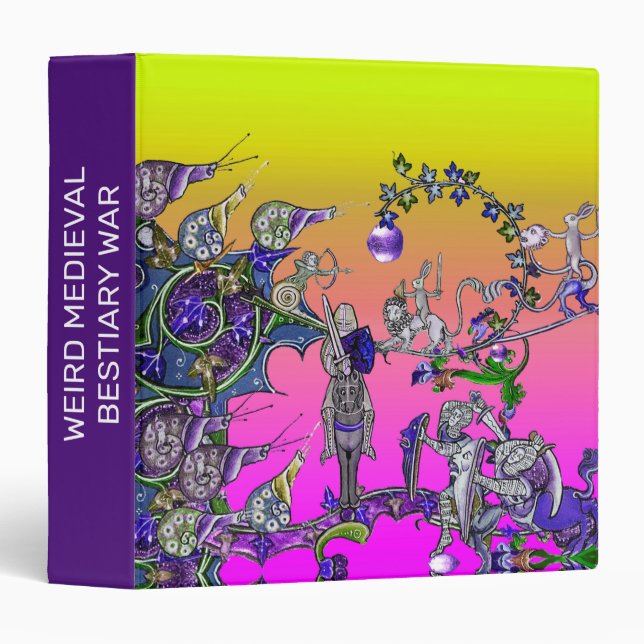 MEDIEVAL BESTIARY WAR, KNIGHTS,GIANT SNAILS Pink 3 Ring Binder (Front/Spine)