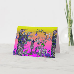 MEDIEVAL BESTIARY WAR, KNIGHTS,GIANT SNAILS Pink Holiday Card