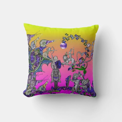 MEDIEVAL BESTIARY WAR KNIGHTSGIANT SNAILS Pink Throw Pillow
