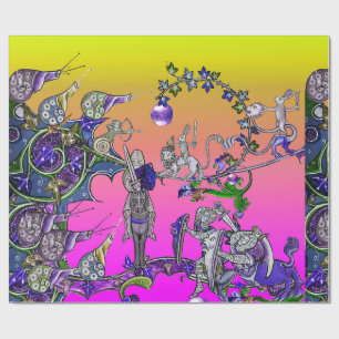 MEDIEVAL BESTIARY WAR, KNIGHTS,GIANT SNAILS Pink Wrapping Paper