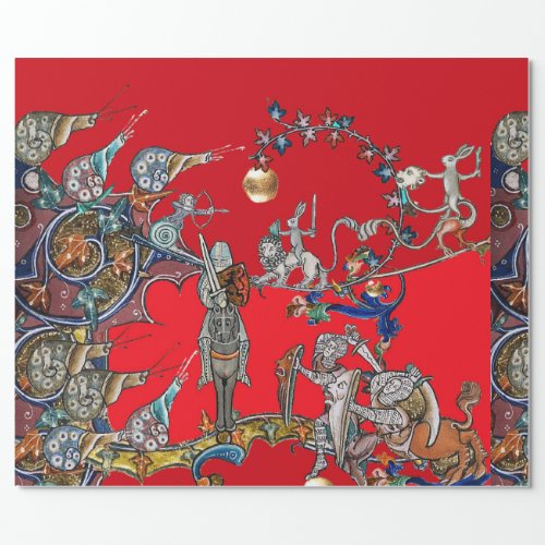 MEDIEVAL BESTIARY WAR KNIGHTSGIANT SNAILS Red Wrapping Paper