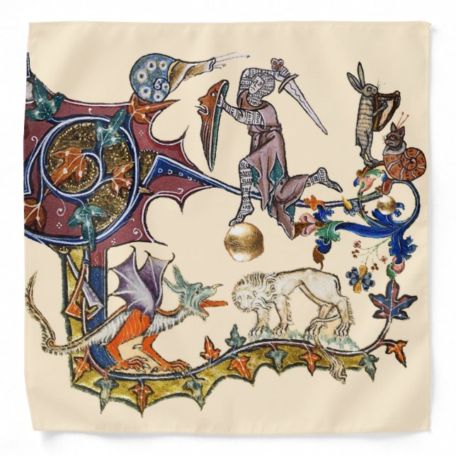 MEDIEVAL BESTIARY WAR Snail vs Knight ,Dragon.Lion Bandana (Front)