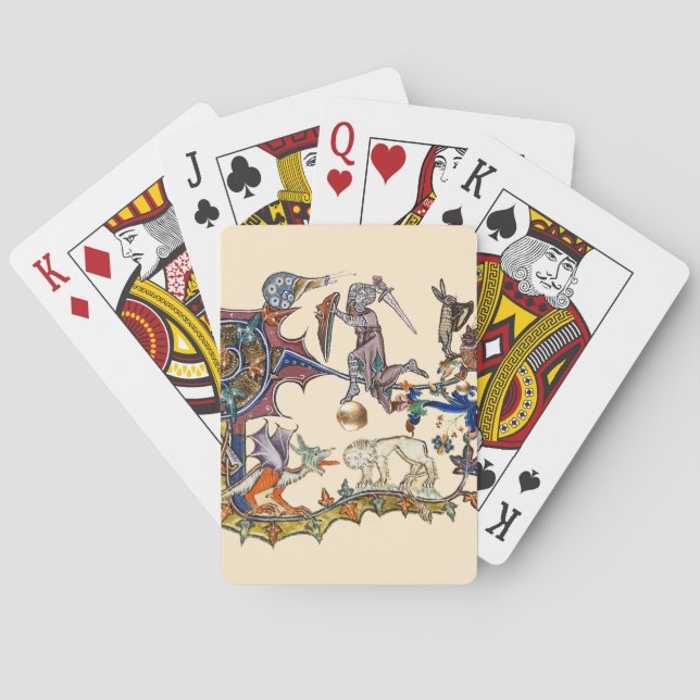 MEDIEVAL BESTIARY WAR Snail vs Knight ,Dragon.Lion Poker Cards (Back)