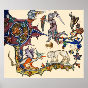 MEDIEVAL BESTIARY WAR Snail vs Knight ,Dragon.Lion Poster