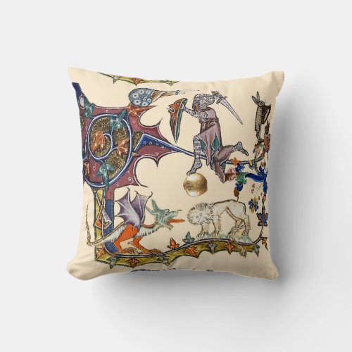 MEDIEVAL BESTIARY WAR Snail vs Knight DragonLion Throw Pillow