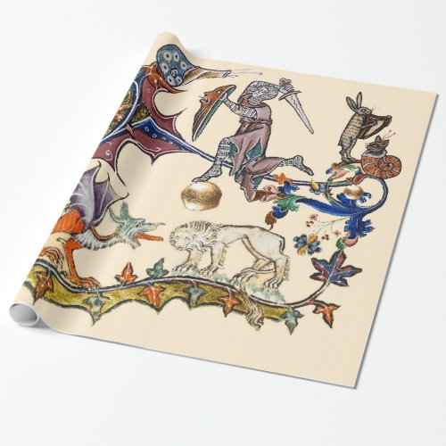 MEDIEVAL BESTIARY WAR Snail vs Knight DragonLion Wrapping Paper