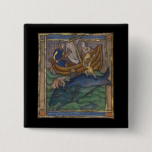 Medieval Bestiary Whale c. 1270 Button (Front)