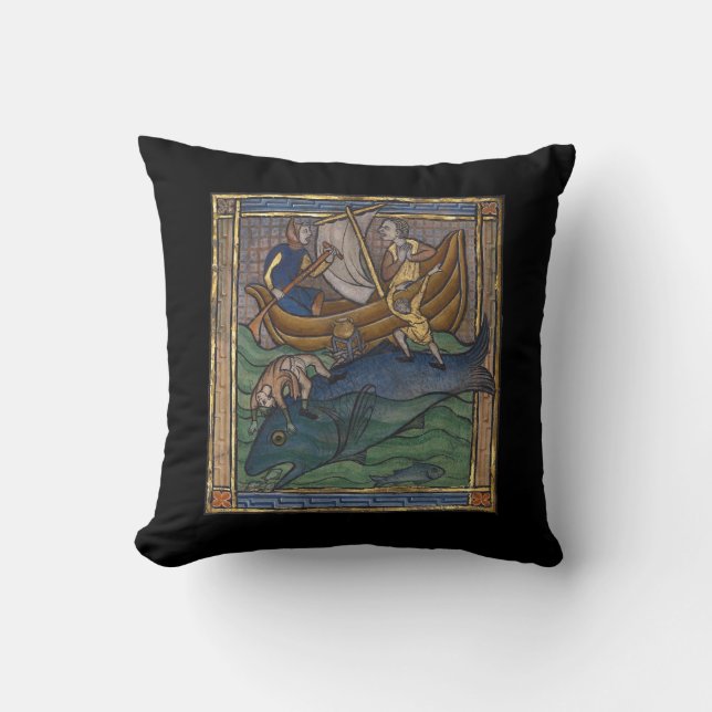 Medieval Bestiary Whale c. 1270 Throw Pillow (Front)