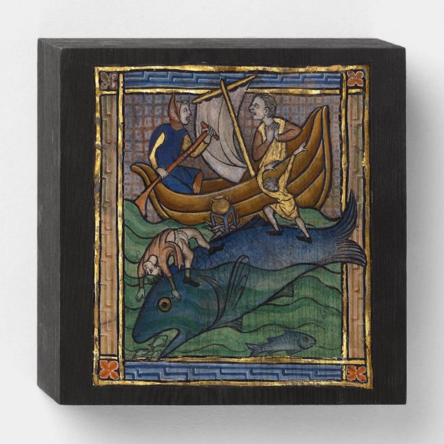 Medieval Bestiary Whale c. 1270 Wooden Box Sign (Front Horizontal)
