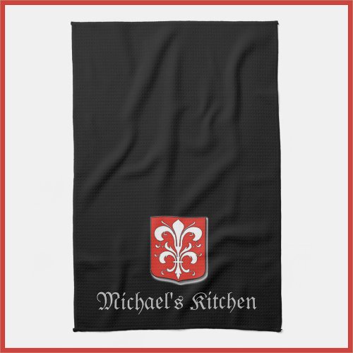 Medieval Black and Red Knight Shield Kitchen Towel