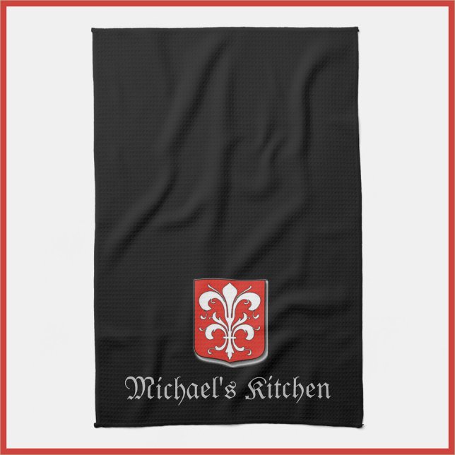 Medieval Black and Red Knight Shield Kitchen Towel (Bookmark my store! https://www.zazzle.com/store/capricepetit)