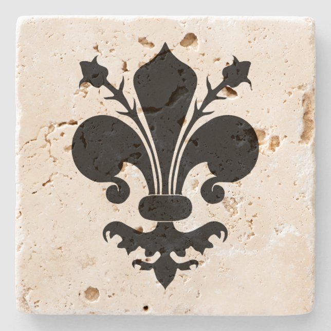 Medieval black fleur de lis symbol stone coaster (Front)