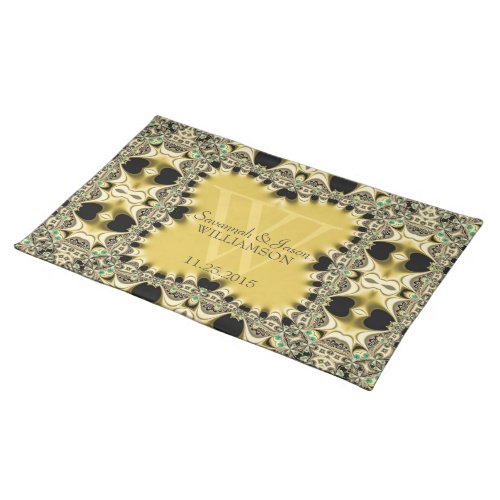 Medieval Black Gold Baroque Personalized Wedding Cloth Placemat