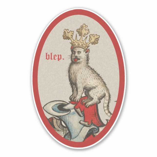Medieval "Blep" Cat Custom-Cut Vinyl Sticker (Front)