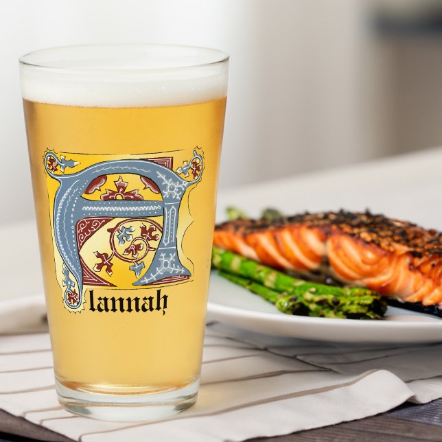 Medieval Blue and Red Ivy Illuminated Letter A Glass (Creator Uploaded)