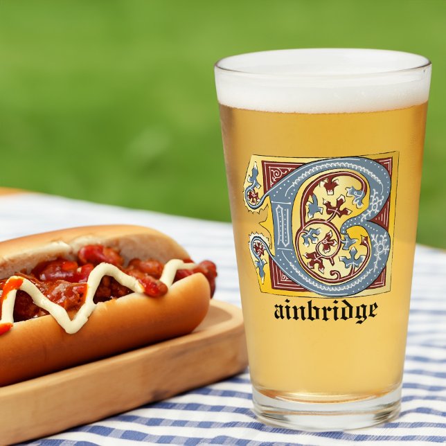 Medieval Blue and Red Ivy Illuminated Letter B Glass (Creator Uploaded)