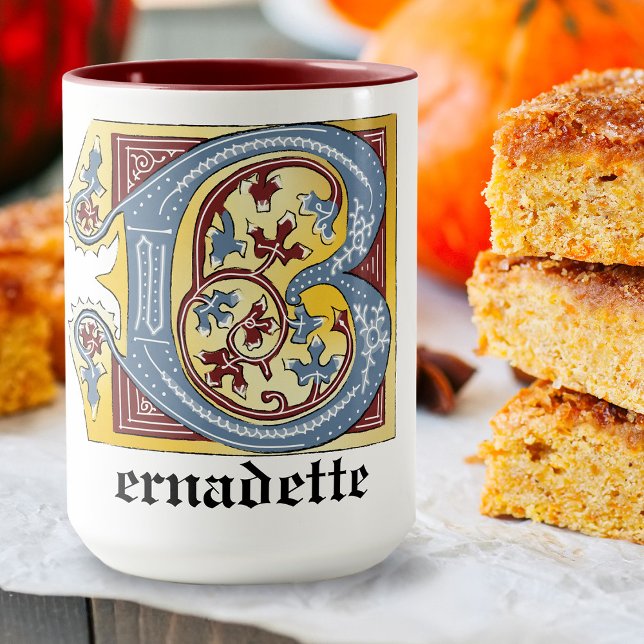 Medieval Blue and Red Ivy Illuminated Letter B Mug (Creator Uploaded)
