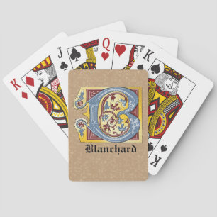 Medieval Blue and Red Ivy Illuminated Letter B Poker Cards