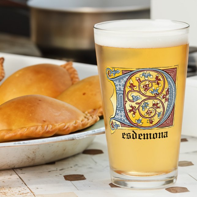 Medieval Blue and Red Ivy Illuminated Letter D Gla Glass (Creator Uploaded)