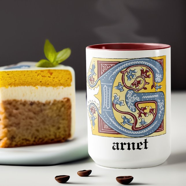 Medieval Blue and Red Ivy Illuminated Letter G Mug (Creator Uploaded)