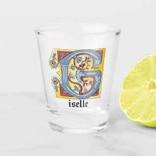 Medieval Blue and Red Ivy Illuminated Letter G Shot Glass