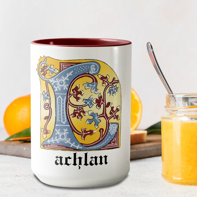 Medieval Blue and Red Ivy Illuminated Letter L Mug (Creator Uploaded)