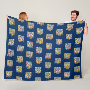 Medieval Blue and Red Ivy Illuminated Letter M Fleece Blanket