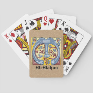 Medieval Blue and Red Ivy Illuminated Letter M Poker Cards