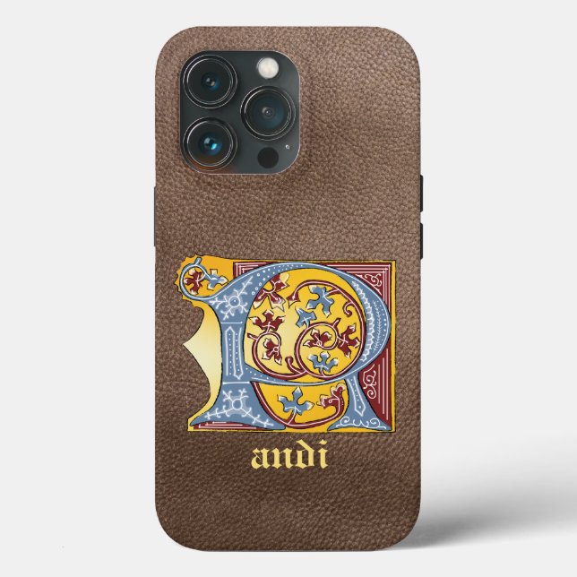 Medieval Blue and Red Ivy Illuminated Letter R Case-Mate iPhone Case (Back)